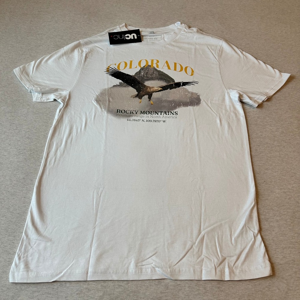 Mister Tee Mens Colorado Rocky‎ Mountains Eagle Graphic T-Shirt White L